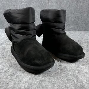 UGG Boots Girls Size 2 Puffer Bow Winter Snow Suede 1130756K Warm Cozy Booties